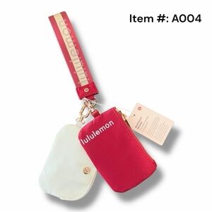 Lululemon Wordmark White & Red Dual Pouch Wristlet Keychain Wallet (A004)